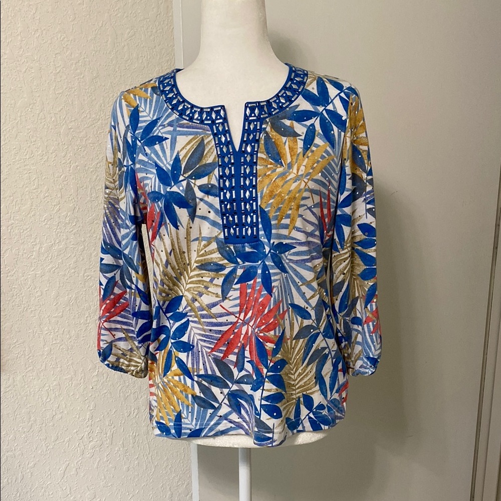 Vibrant Blue and Pink 3/4 Sleeve Blouse
